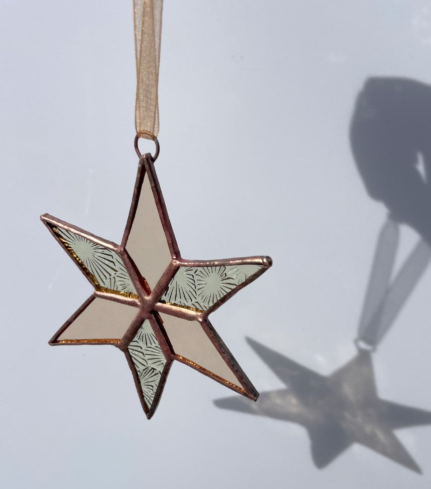 christmas ornament, suncatcher, holiday gifts, stained glass art, Star ornament, 